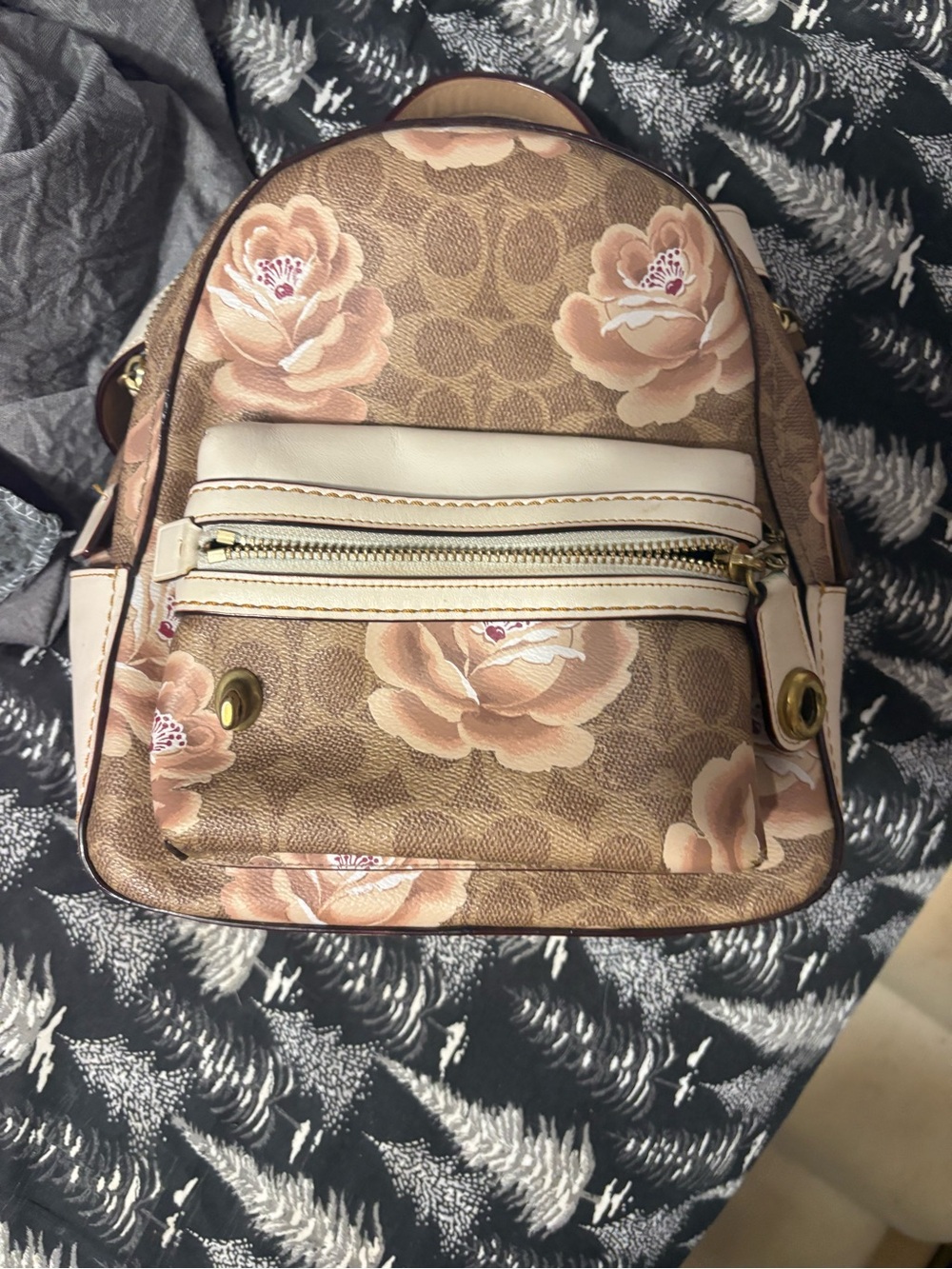 Coach Signature Floral Mini Backpack in Brown and Pink